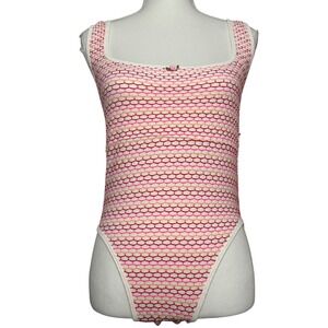 NWT FOREVER 21 Women's Seamless One Piece Bodysuit Pink Ivory Orange Honeycomb L